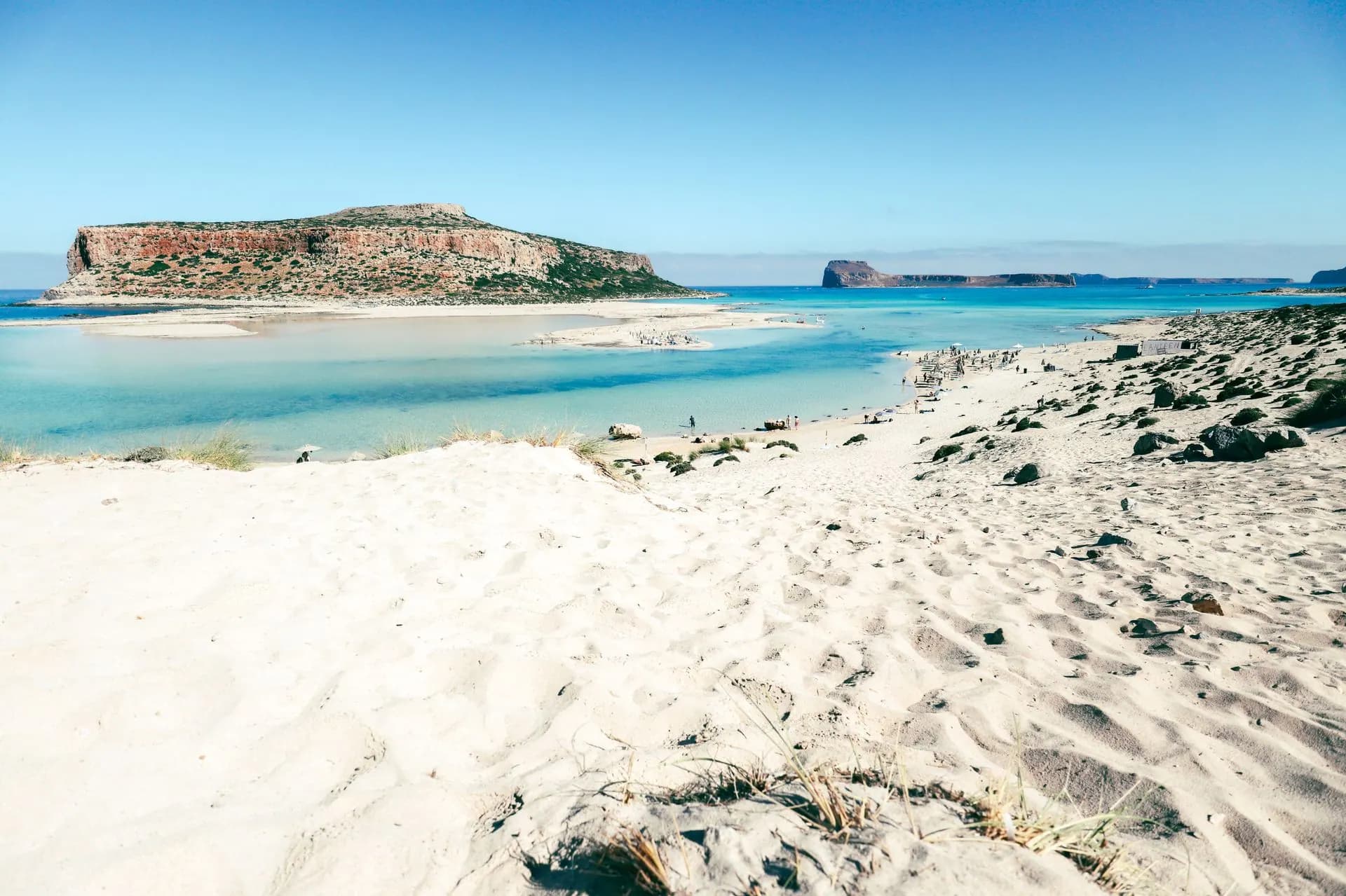 Balos lagoon near Kissamos in Chania, Crete, with its shallow turquoise water and white sand